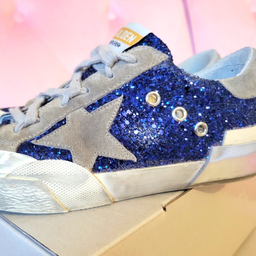 Golden Goose Blue Glitter & Grey Sneakers - Authentic